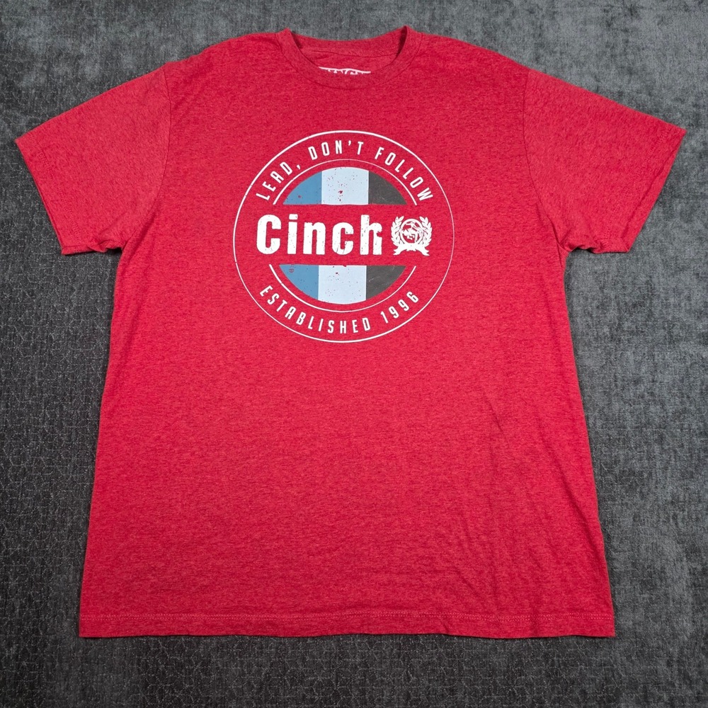 Cinch Mens Large Red Heather Graphic T-Shirt Lead Don't Follow Rodeo Cowboy L